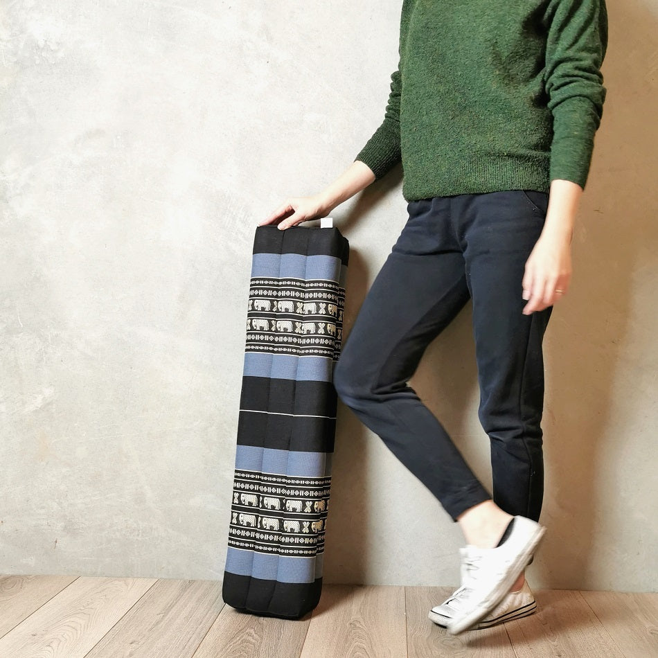80cm Long Bolster Yoga Block/Prop Natural Kapok Filled Blue Elephant