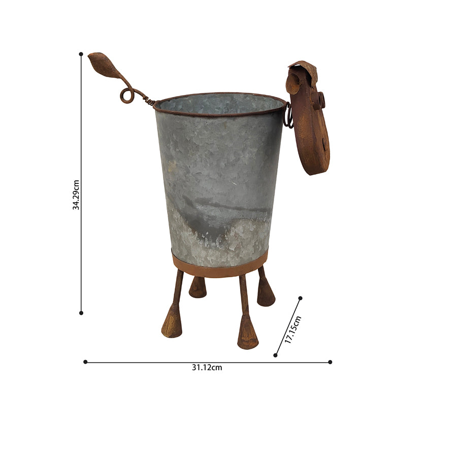Rusty Sheep Planter W Galv Pot 31x34cm