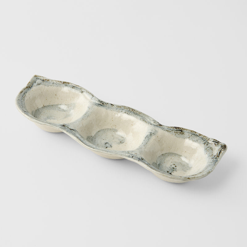 Edamame Triple Pod Dish 200ml Blue White Glaze