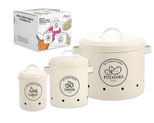 Set 3 Metal Breathable Tin Food Container 23cm