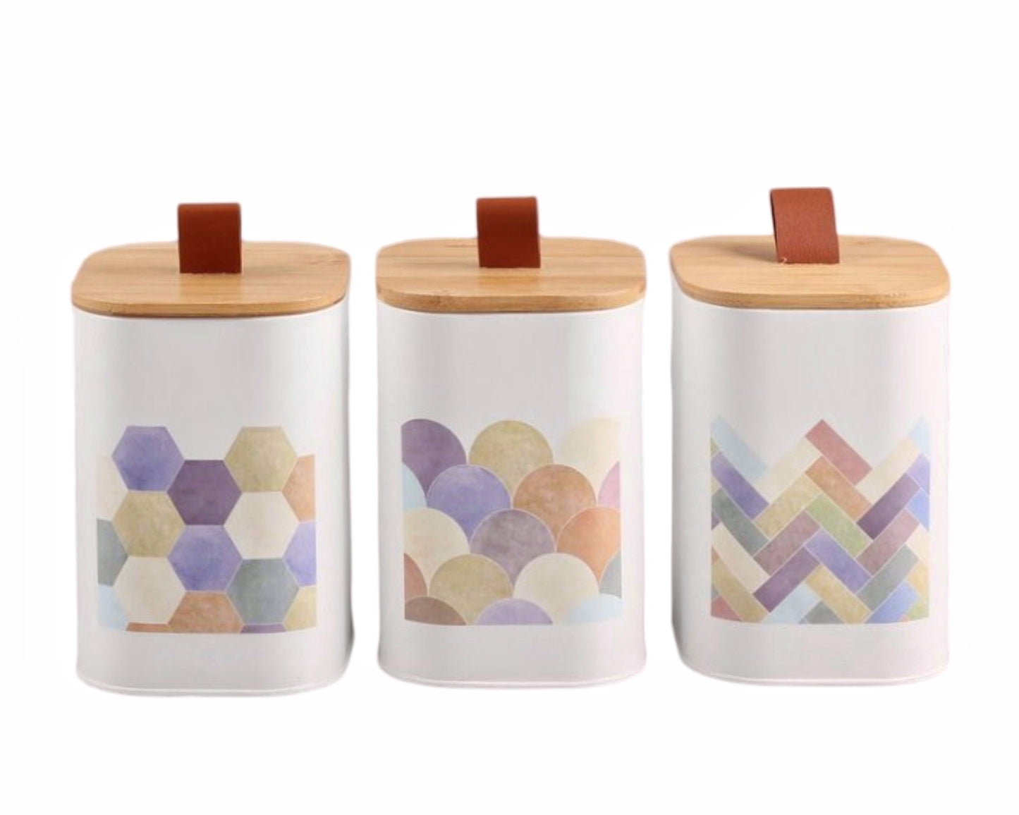 Set 3 Geometric Metal Storage Tins 16cm