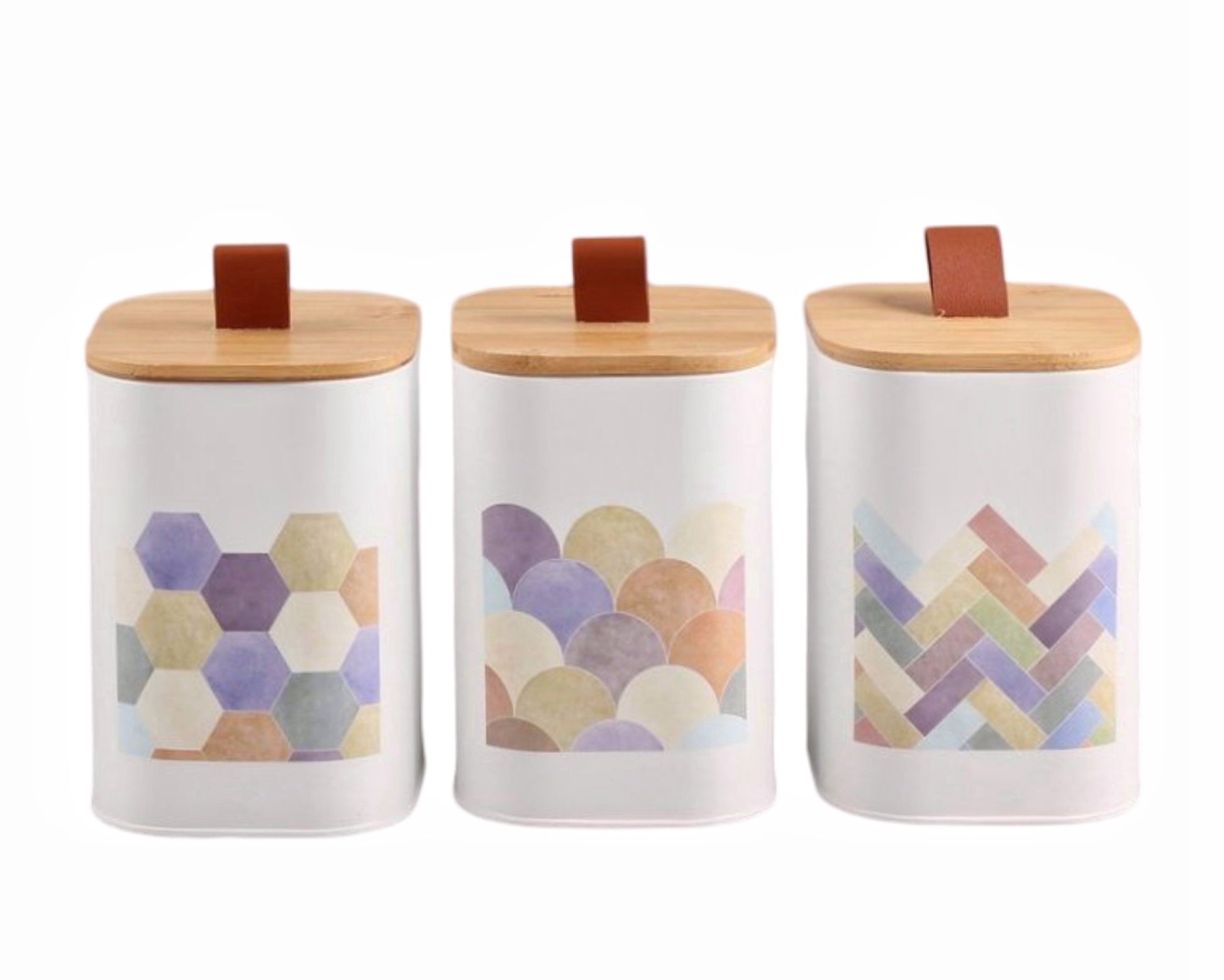 Set 3 Geometric Metal Storage Tins 16cm