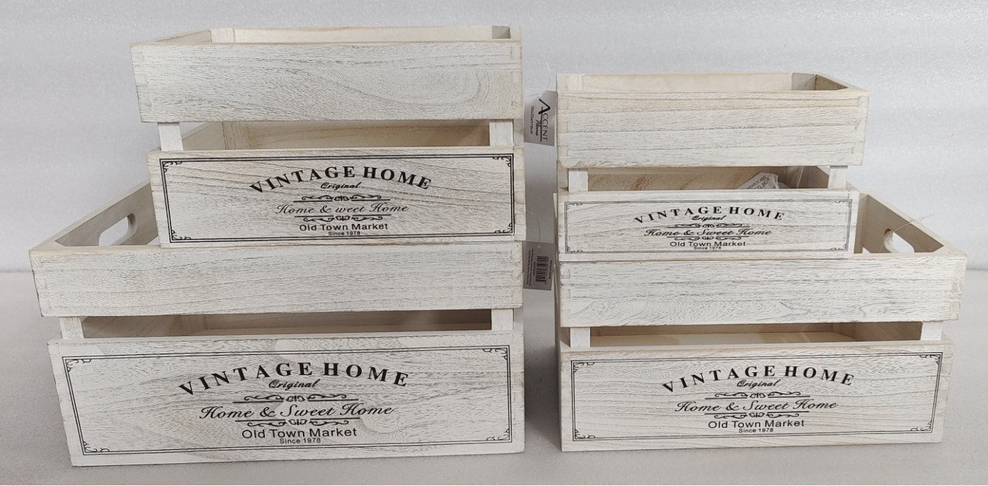 Set 4 Vintage Home Wood Crate White Wash 40x20cm