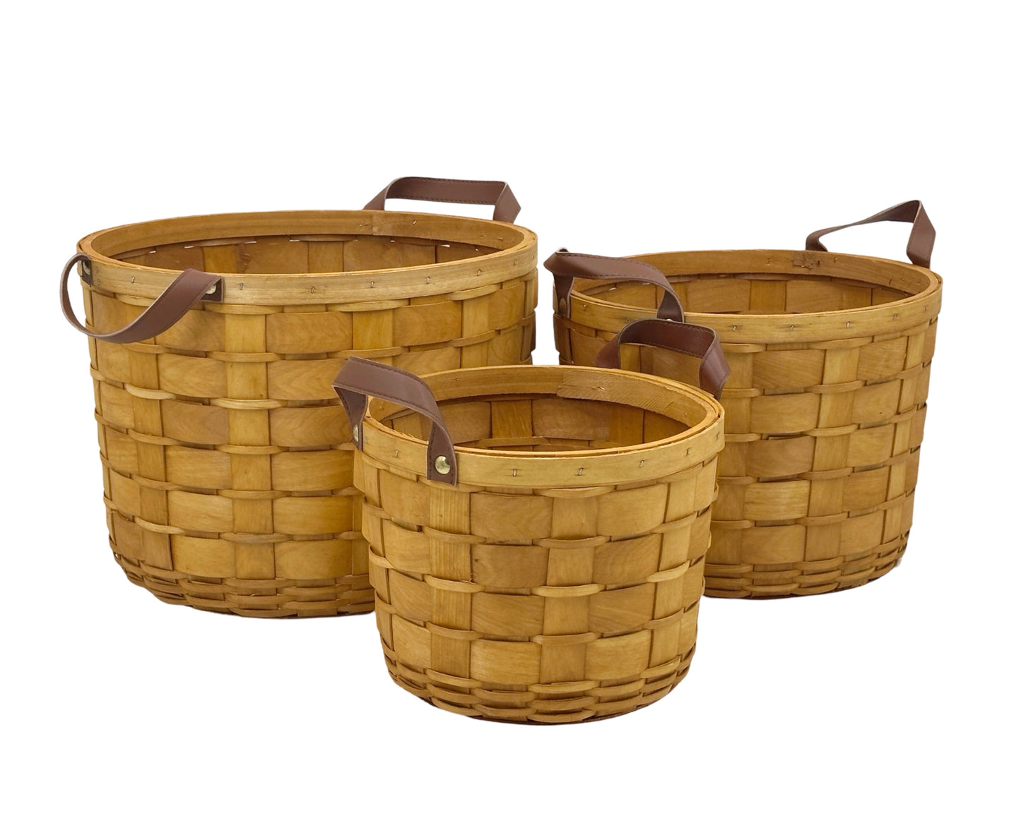 Set 3 Plywood Hand Woven Baskets 35cm, 30cm, 26cm