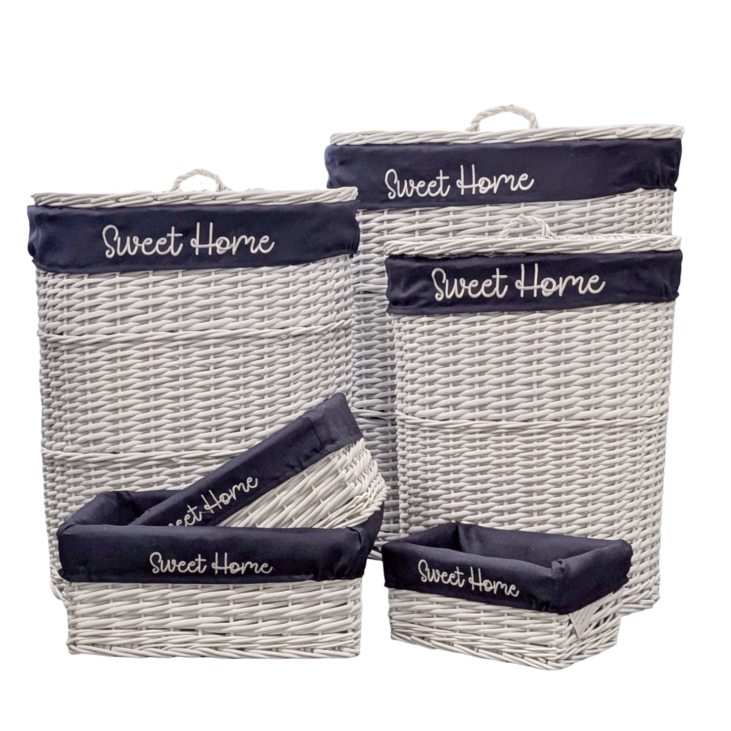 Set 6 Hampton Blue & White Baskets 55x66cm