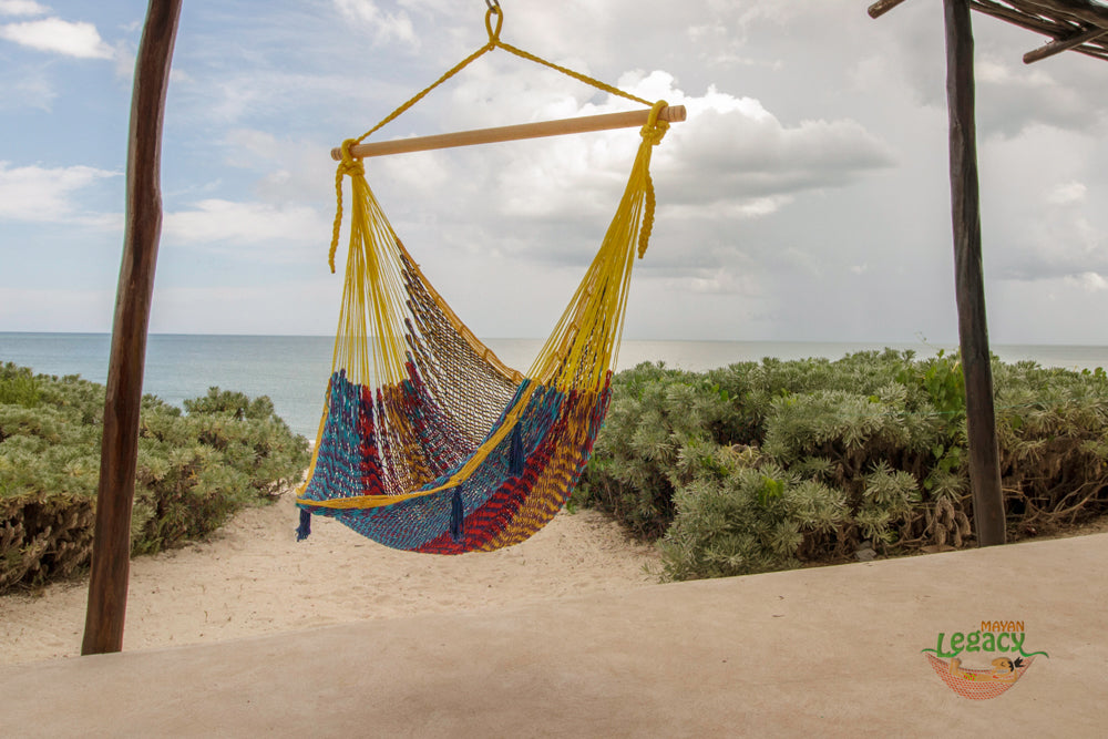 mayan-legacy-extra-large-outdoor-cotton-mexican-hammock-chair-in-confeti-colour www.mallsonline.com.au