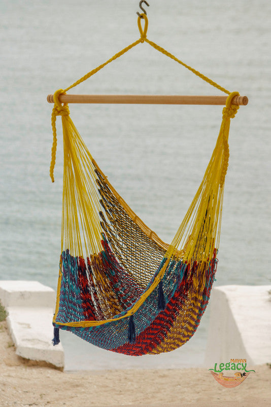 mayan-legacy-extra-large-outdoor-cotton-mexican-hammock-chair-in-confeti-colour www.mallsonline.com.au