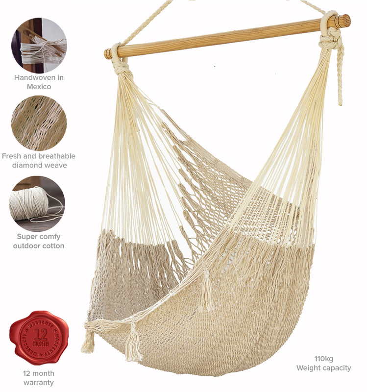 mayan-legacy-extra-large-outdoor-cotton-mexican-hammock-chair-in-cream-colour www.mallsonline.com.au