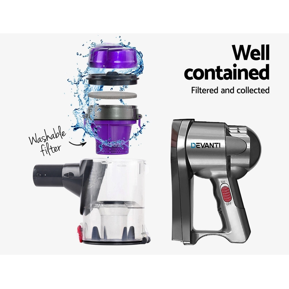 devanti-corded-handheld-bagless-vacuum-cleaner-purple-and-silver at www.mallsonline.com.au
