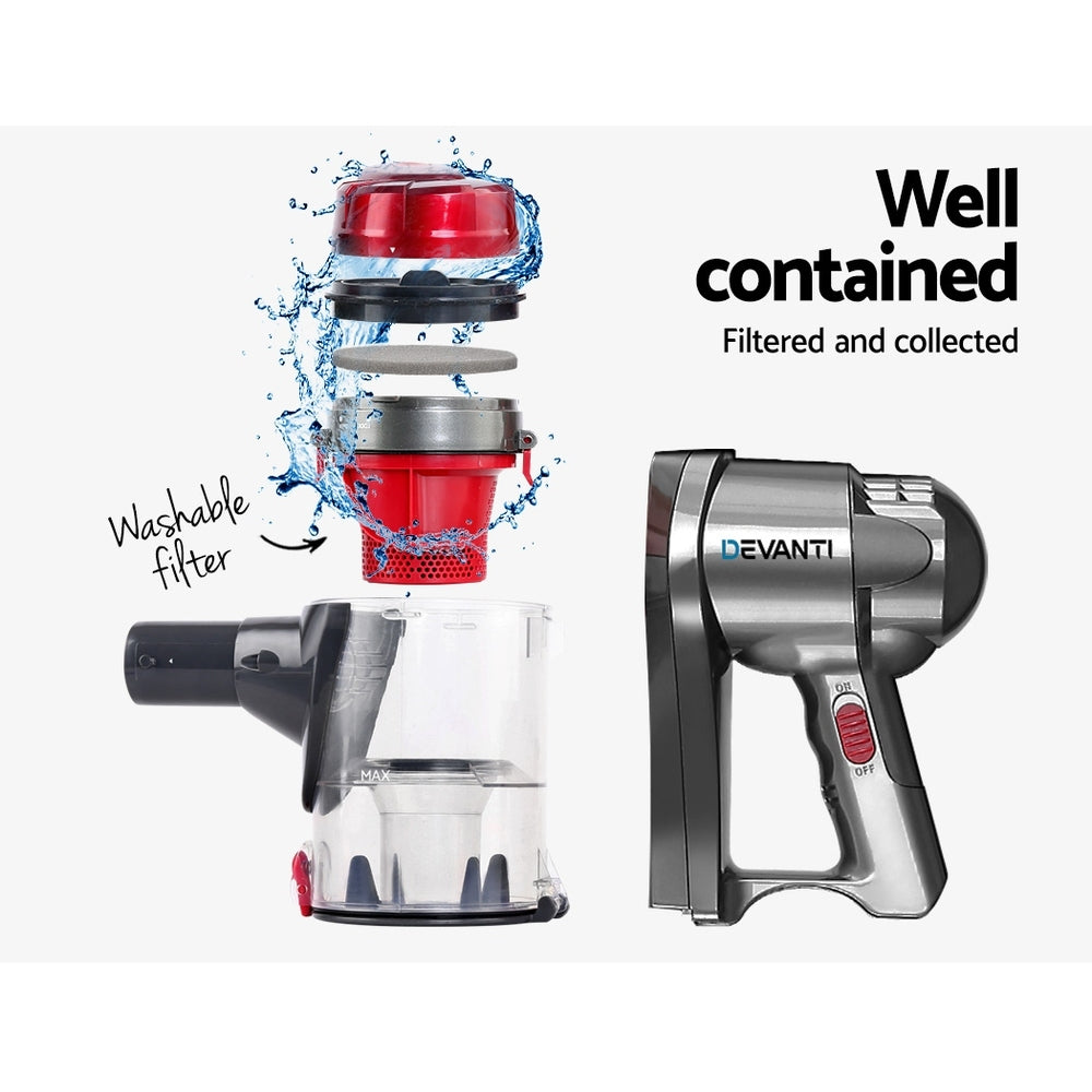 devanti-corded-handheld-bagless-vacuum-cleaner-red-and-silver at www.mallsonline.com.au