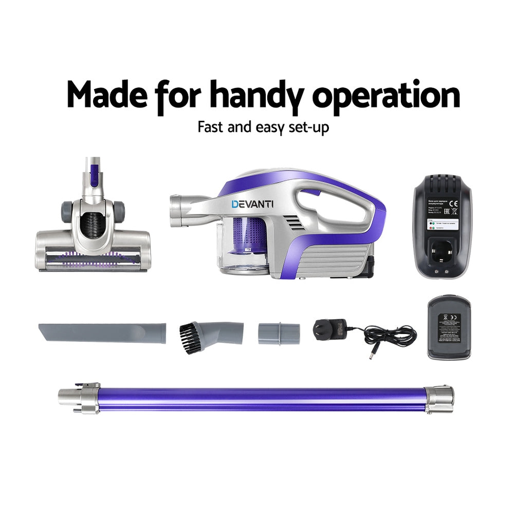 devanti-cordless-stick-vacuum-cleaner-purple-grey at www.mallsonline.com.au