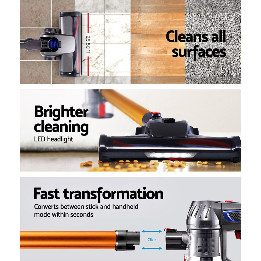 devanti-handheld-vacuum-cleaner-cordless-stick-handstick-car-vac-bagless-2-speed-led-headlight-gold at www.mallsonline.com.au