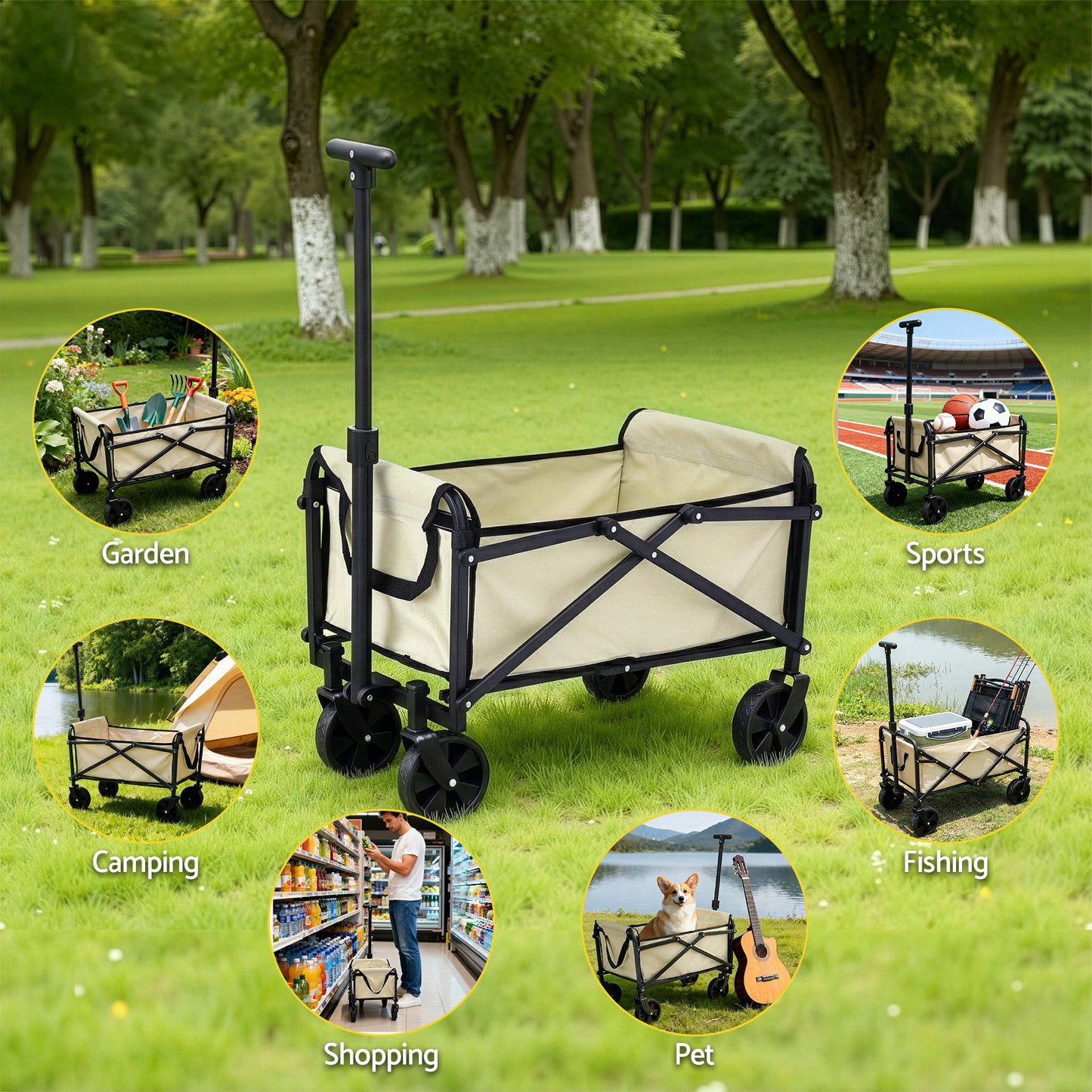 Gardeon Garden Cart Folding Trolley Camping Wagon Barrow Outdoor Beach Beige