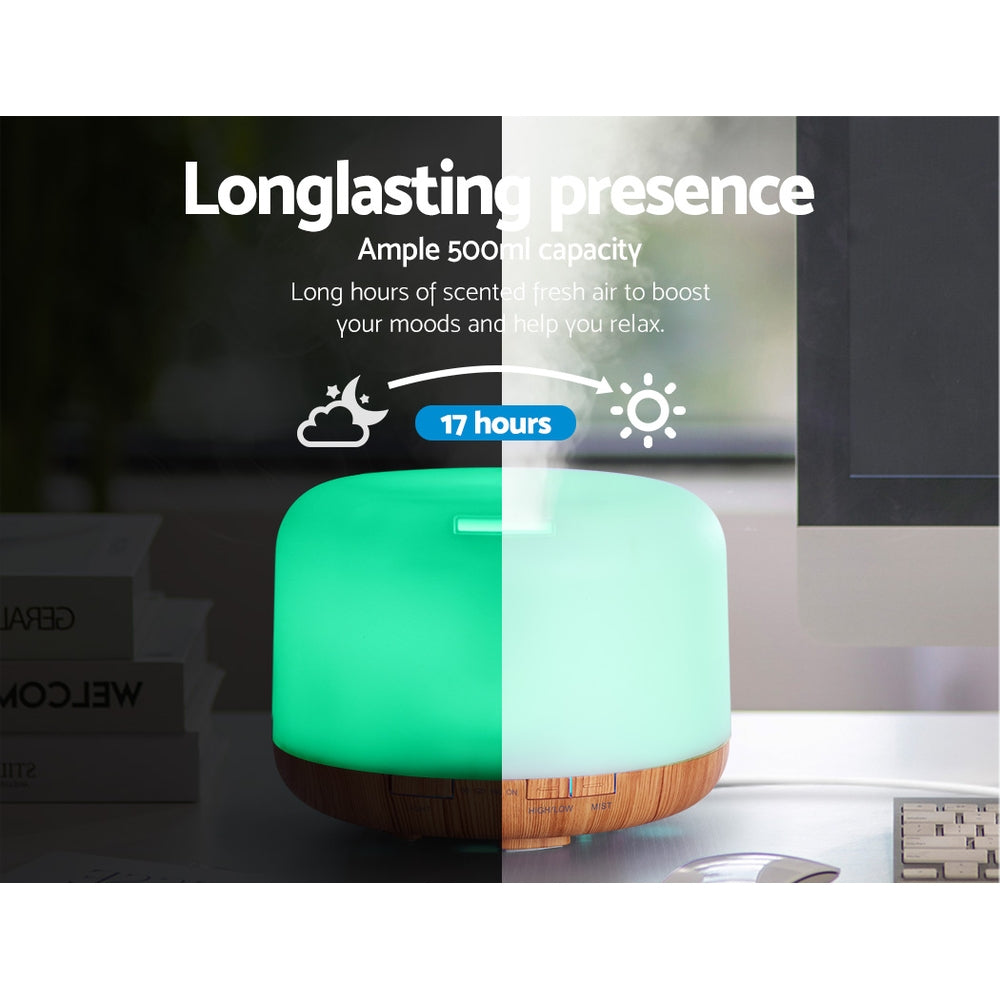 devanti-aroma-diffuser-aromatherapy-led-night-light-air-humidifier-purifier-light-wood-grain-500ml at www.mallsonline.com.au