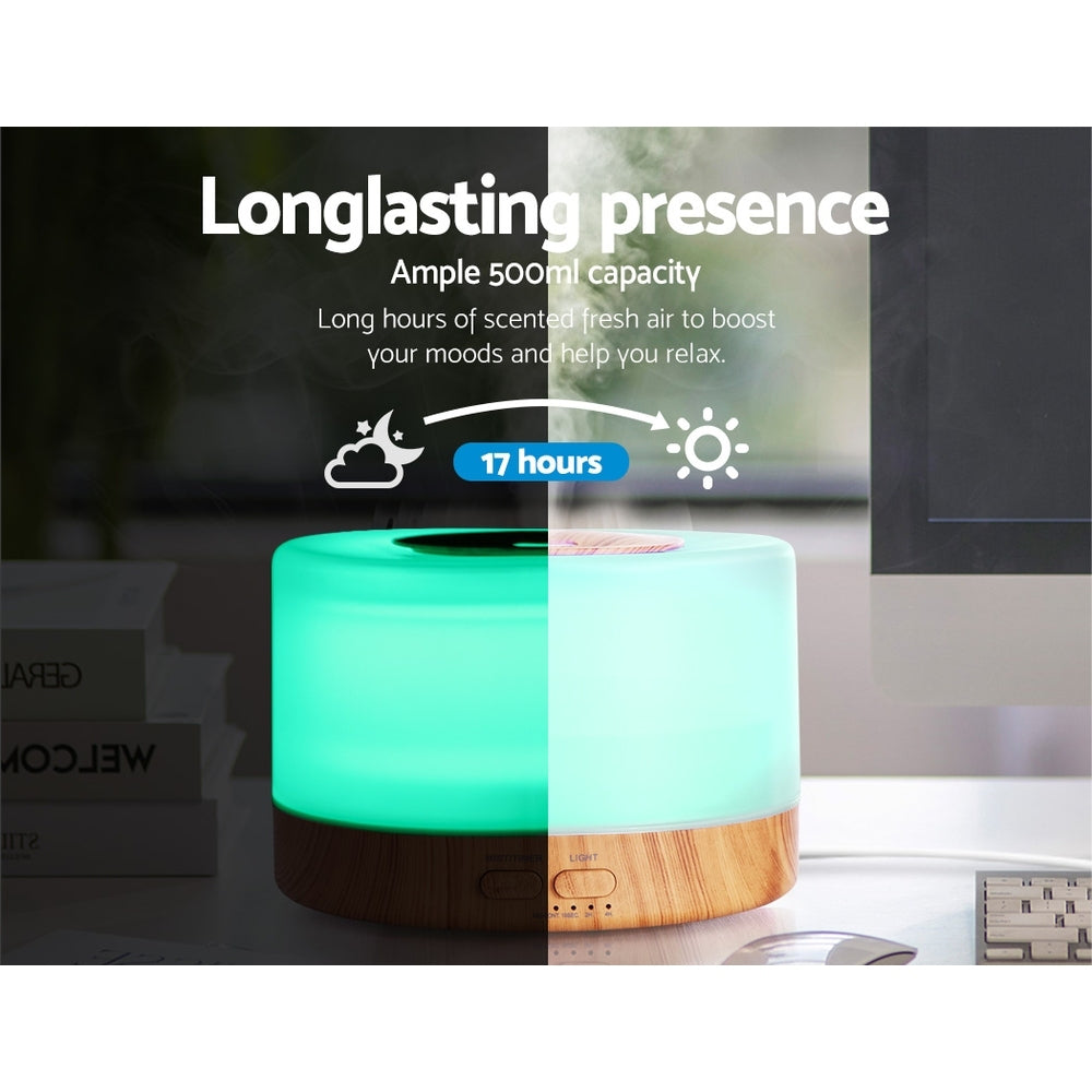 devanti-aroma-diffuser-aromatherapy-led-night-light-air-humidifier-purifier-round-light-wood-grain-500ml-remote-control at www.mallsonline.com.au