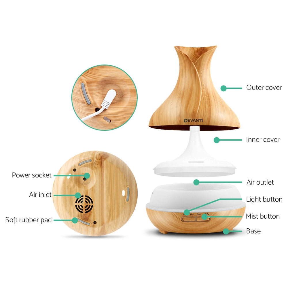 devanti-400ml-4-in-1-aroma-diffuser-remote-control-light-wood at www.mallsonline.com.au