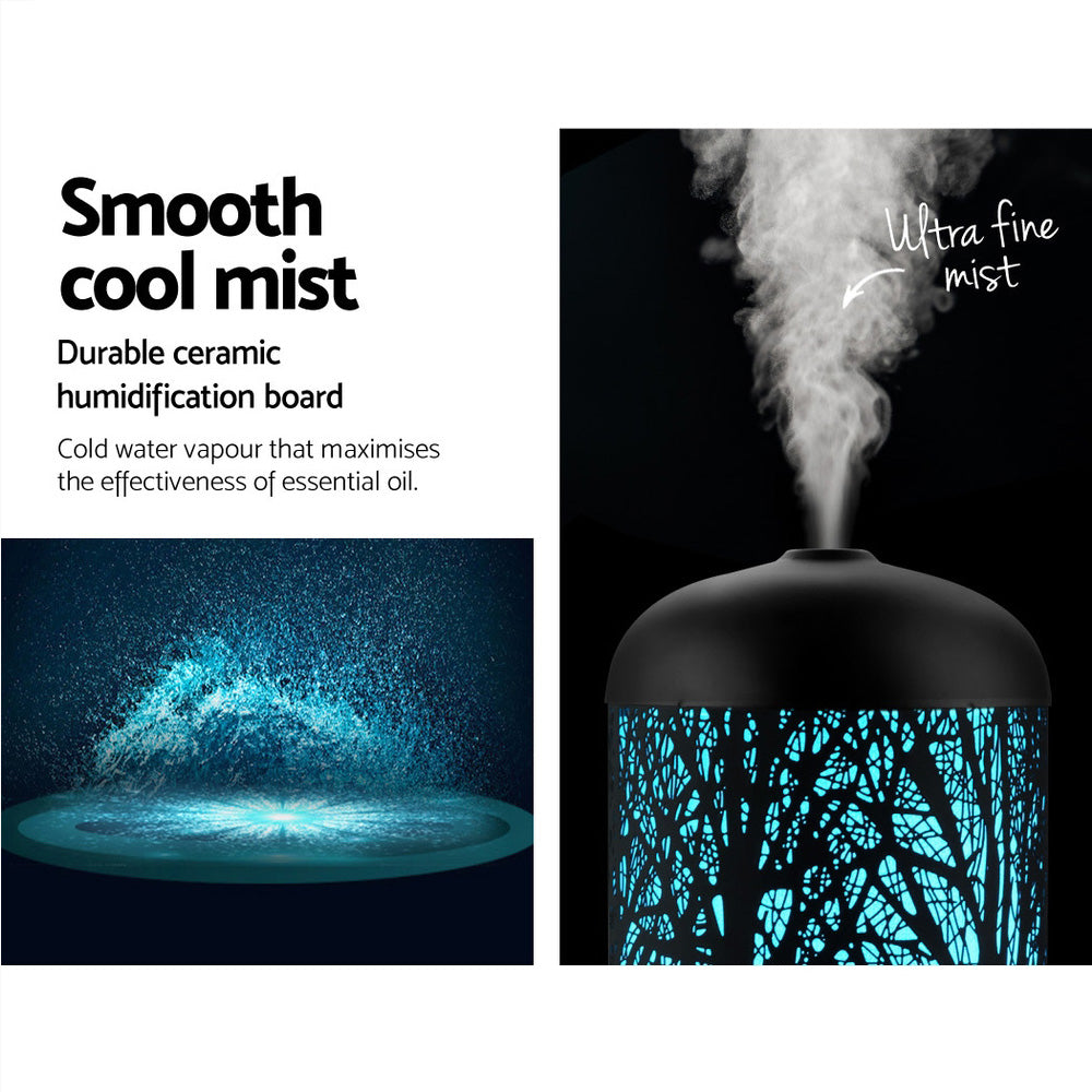 devanti-aroma-diffuser-aromatherapy-led-night-light-iron-air-humidifier-black-forrest-pattern-160ml at www.mallsonline.com.au