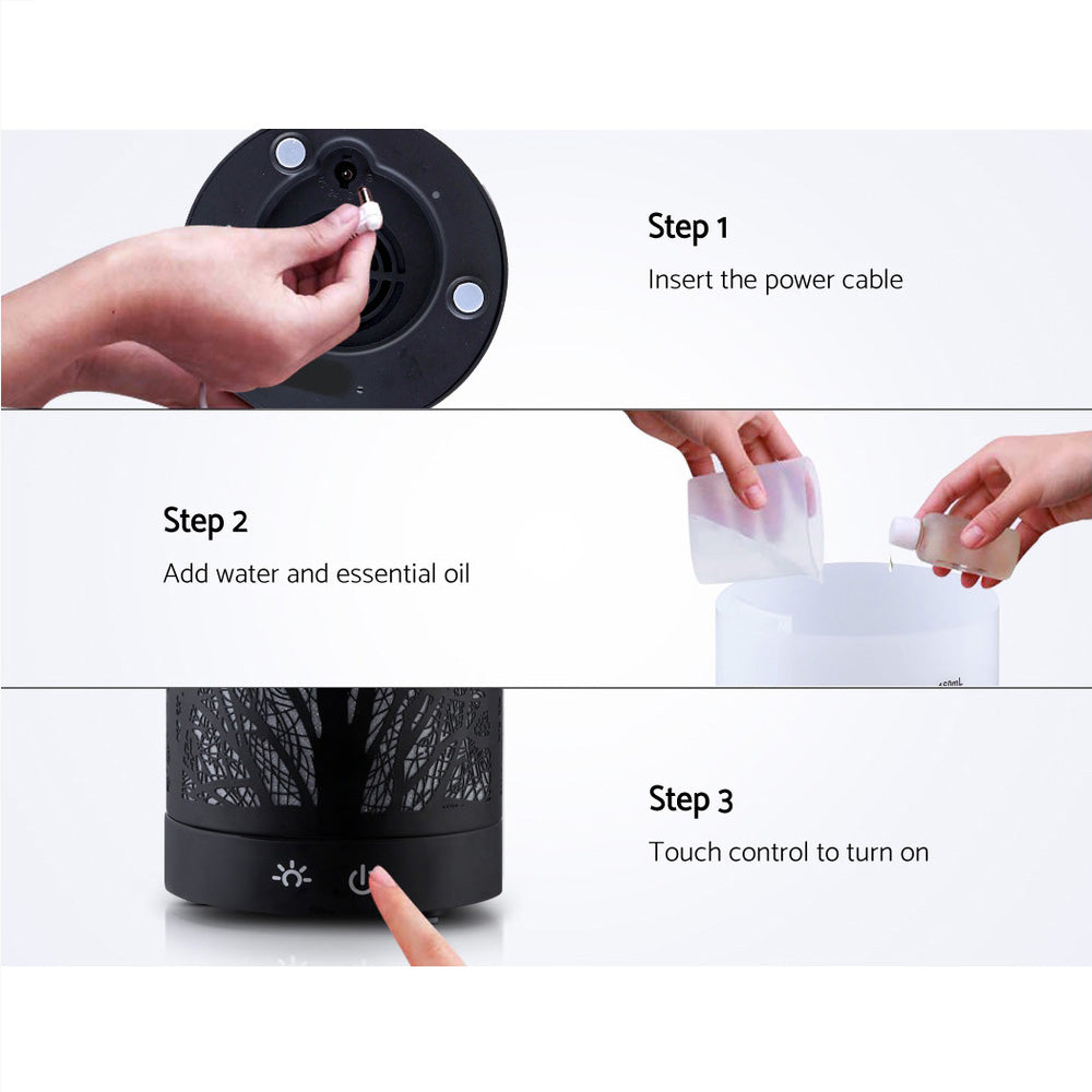 devanti-aroma-diffuser-aromatherapy-led-night-light-iron-air-humidifier-black-forrest-pattern-160ml at www.mallsonline.com.au