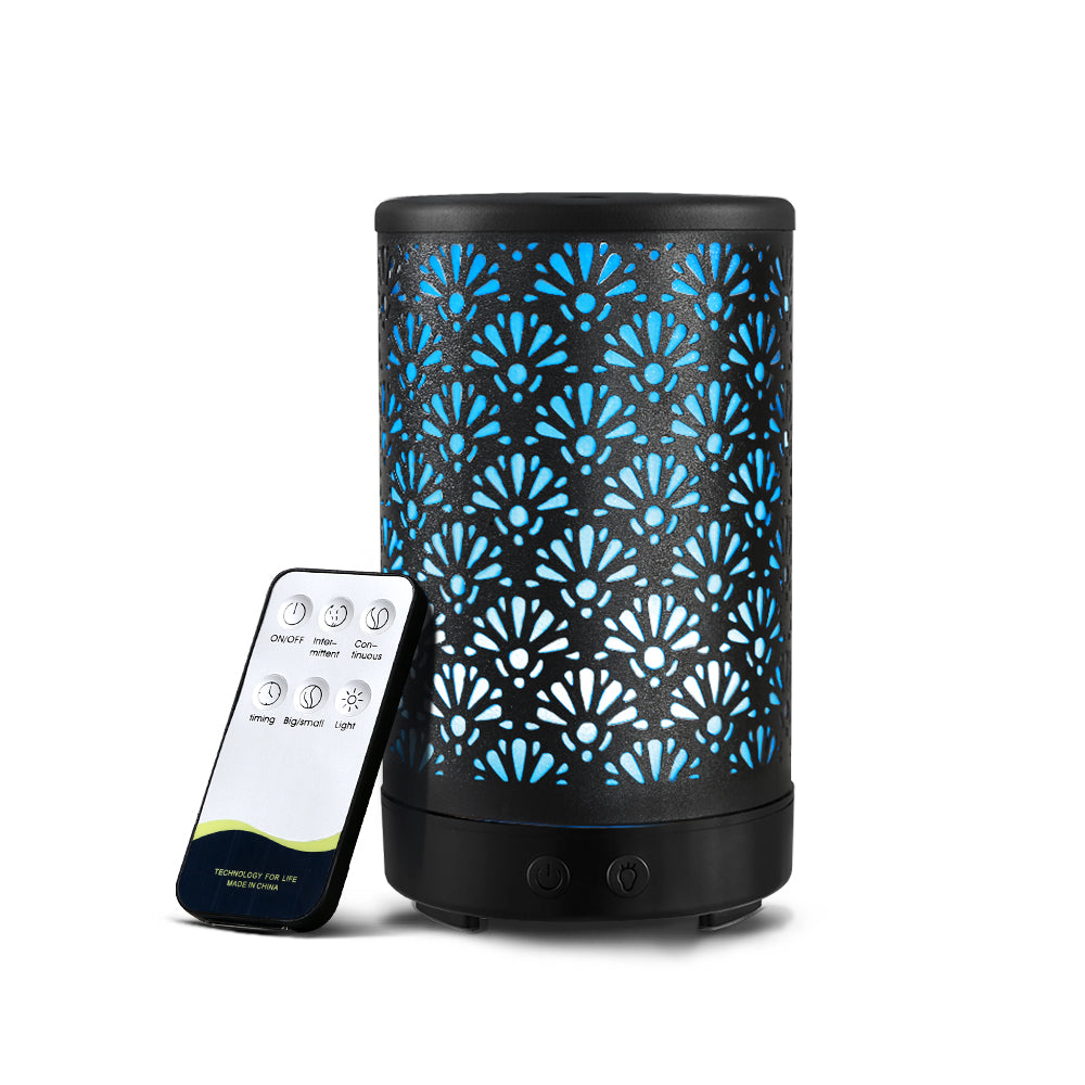 devanti-aroma-diffuser-aromatherapy-essential-oils-metal-cover-ultrasonic-cool-mist-100ml-remote-control-black at www.mallsonline.com.au