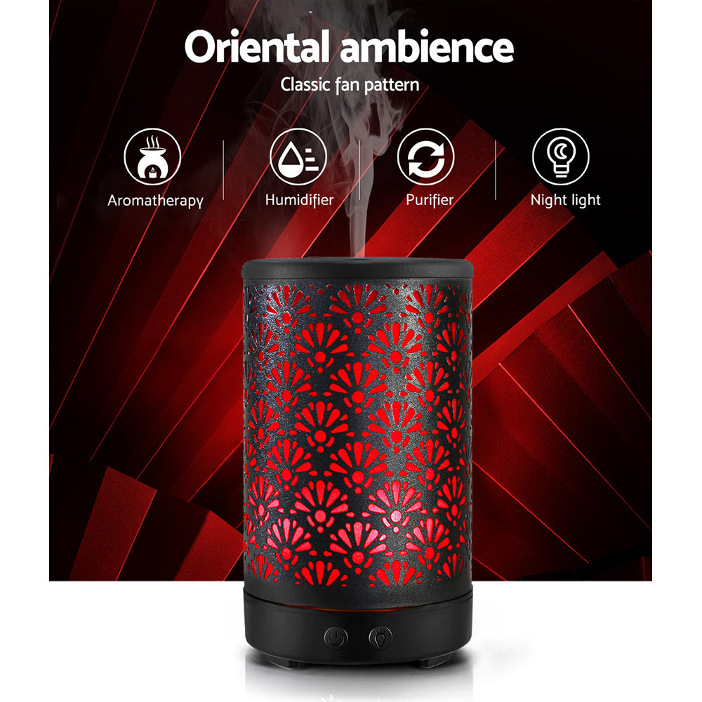 devanti-aroma-diffuser-aromatherapy-essential-oils-metal-cover-ultrasonic-cool-mist-100ml-remote-control-black at www.mallsonline.com.au
