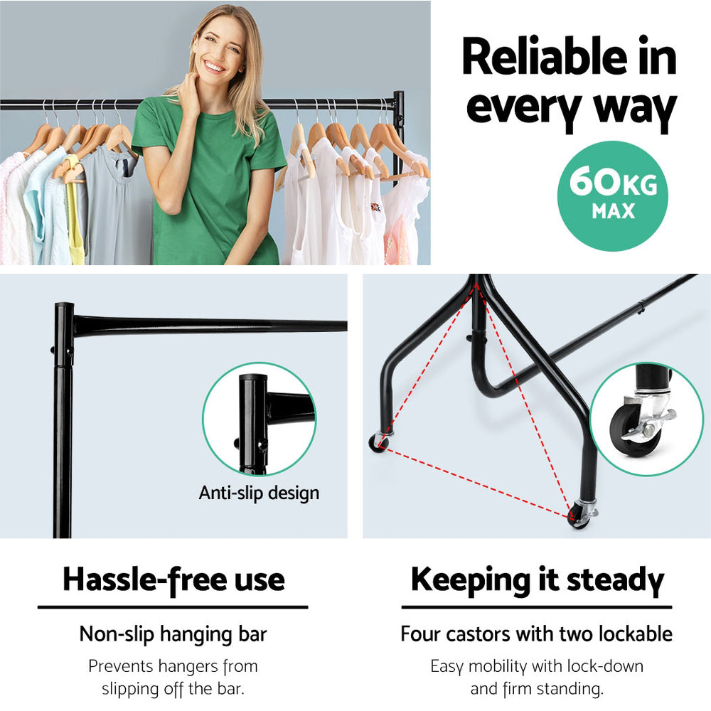 artiss-6ft-clothes-racks-metal-garment-display-rolling-rail-hanger-airer-stand-portable at www.mallsonline.com.au