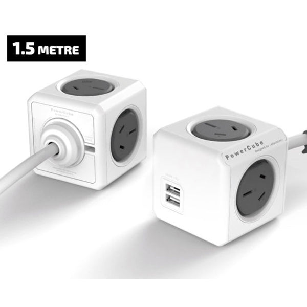 allocacoc-powercube-extended-usb-powerboard-4-outlets-2-usb-ports-grey-white-1-5m at www.mallsonline.com.au