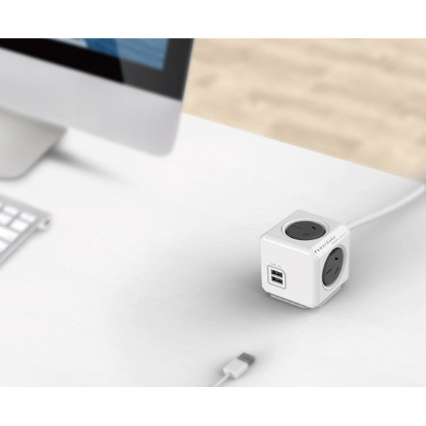 allocacoc-powercube-extended-usb-powerboard-4-outlets-2-usb-ports-grey-white-1-5m at www.mallsonline.com.au