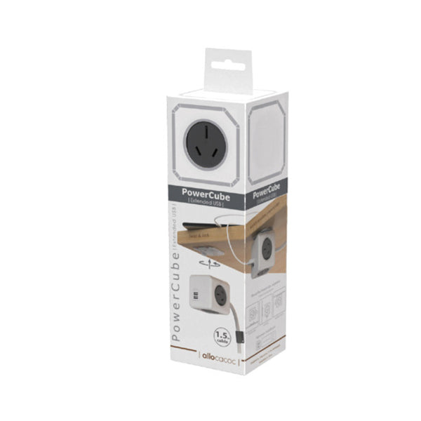 allocacoc-powercube-extended-usb-powerboard-4-outlets-2-usb-ports-grey-white-1-5m at www.mallsonline.com.au
