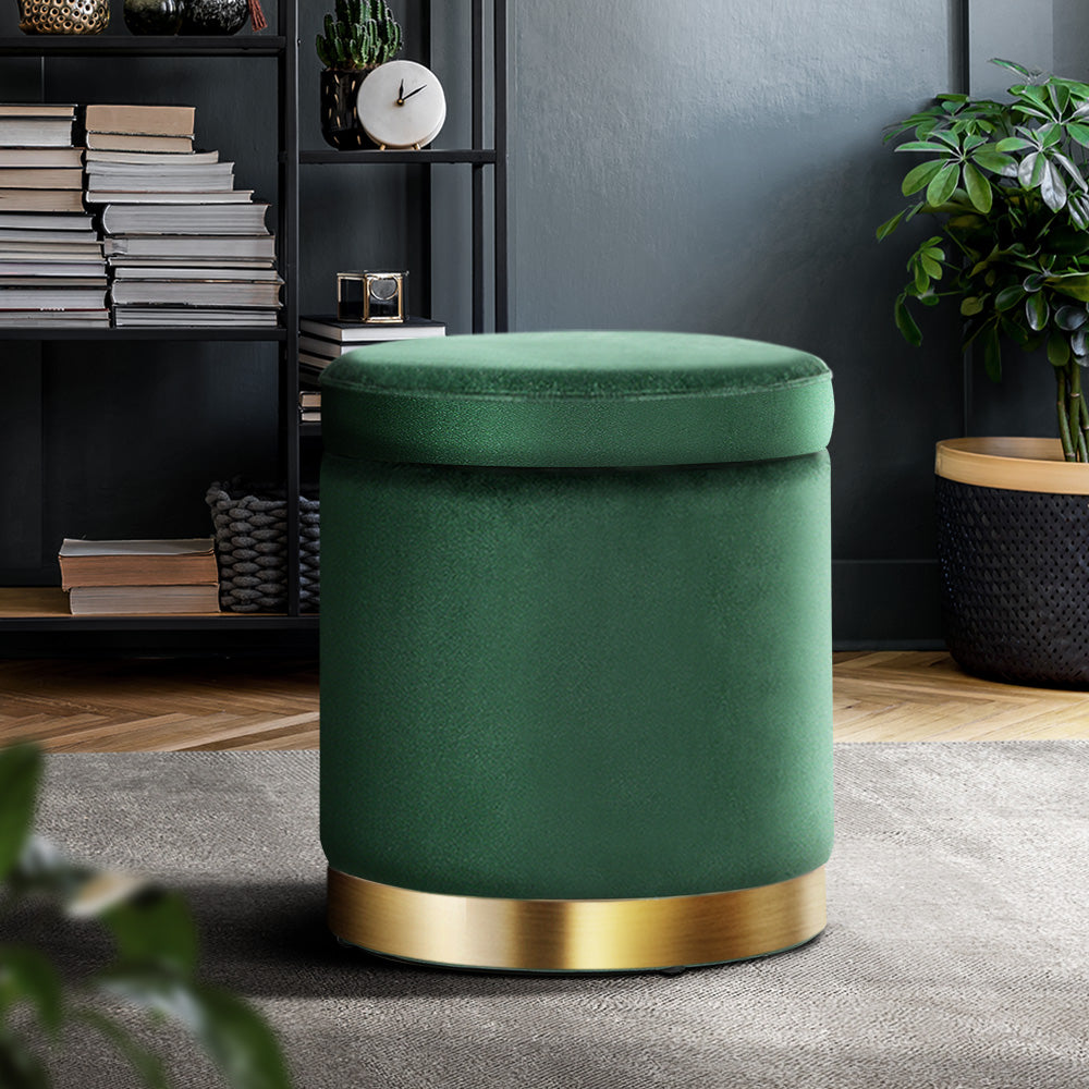 artiss-storage-ottoman-foot-stool-round-velvet-foot-rest-pouffe-footstool-green at www.mallsonline.com.au