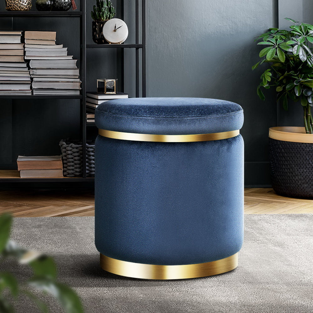artiss-foot-stool-round-velvet-ottoman-foot-rest-pouf-padded-seat-footstool-navy at www.mallsonline.com.au