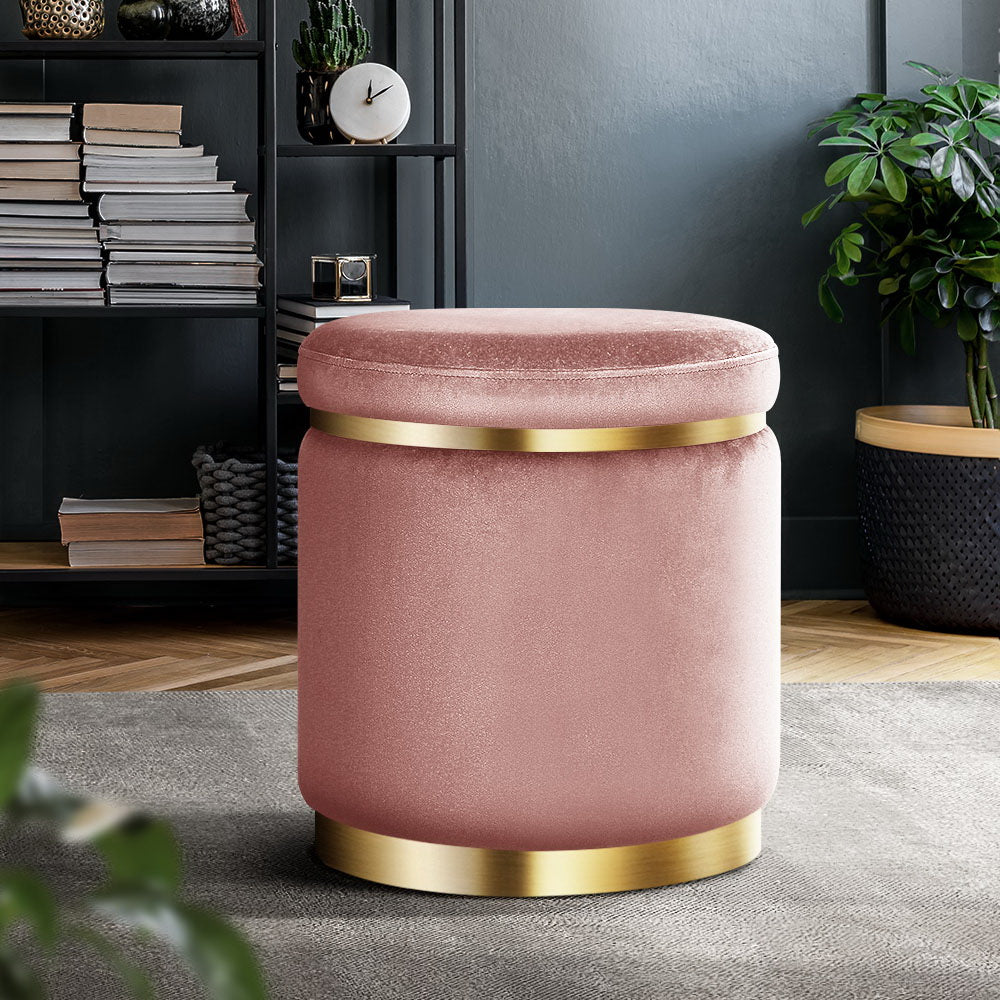 artiss-round-velvet-foot-stool-ottoman-foot-rest-pouffe-padded-seat-pouf-pink at www.mallsonline.com.au