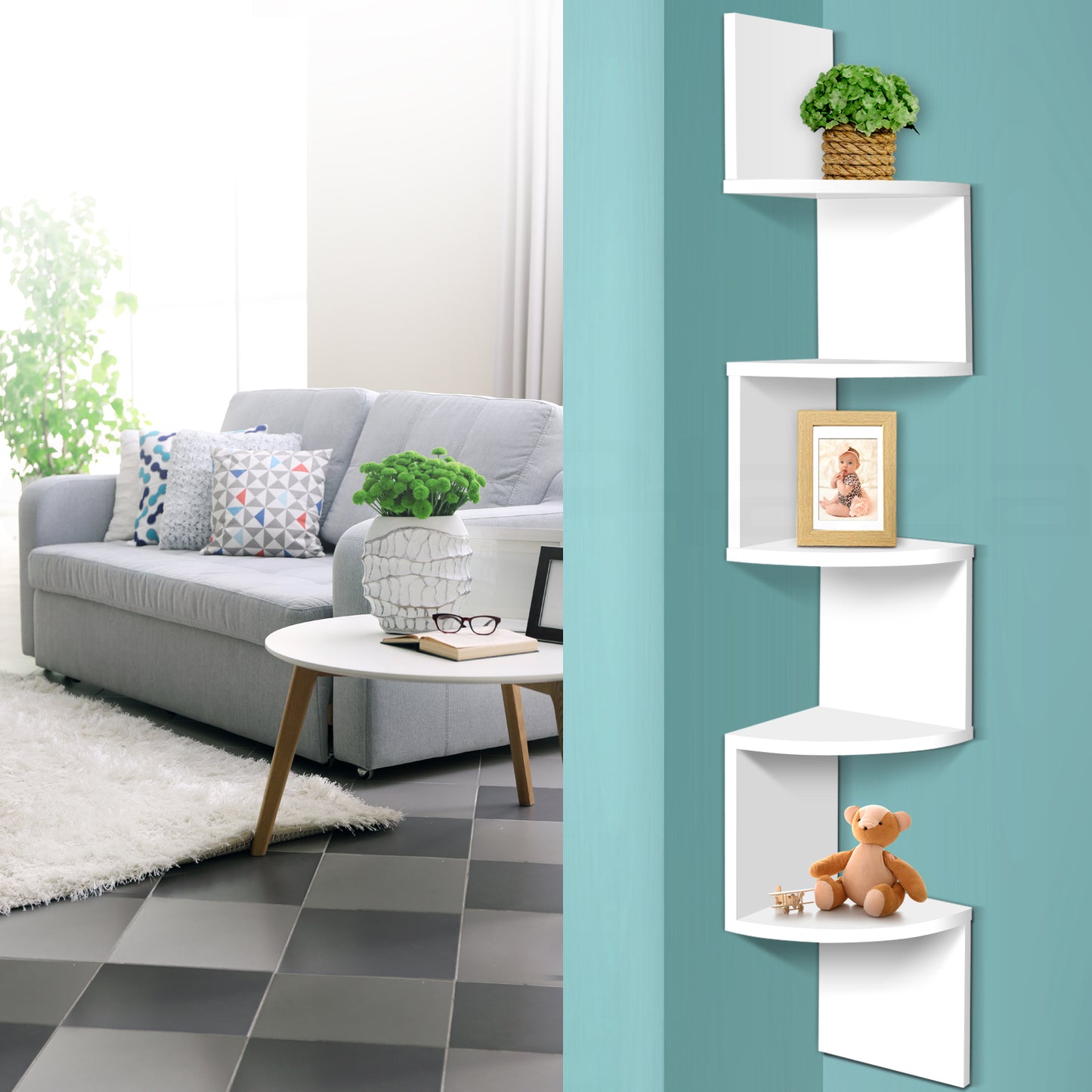 artiss-5-tier-corner-wall-shelf-white at www.mallsonline.com.au