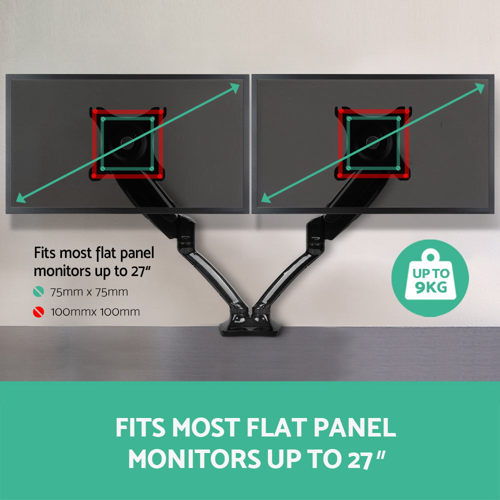 artiss-monitor-arm-mount-dual-gas-black at www.mallsonline.com.au