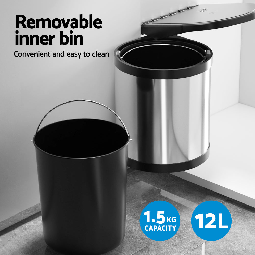 cefito-kitchen-swing-out-pull-out-bin-stainless-steel-garbage-rubbish-can-12l www.mallsonline.com.au