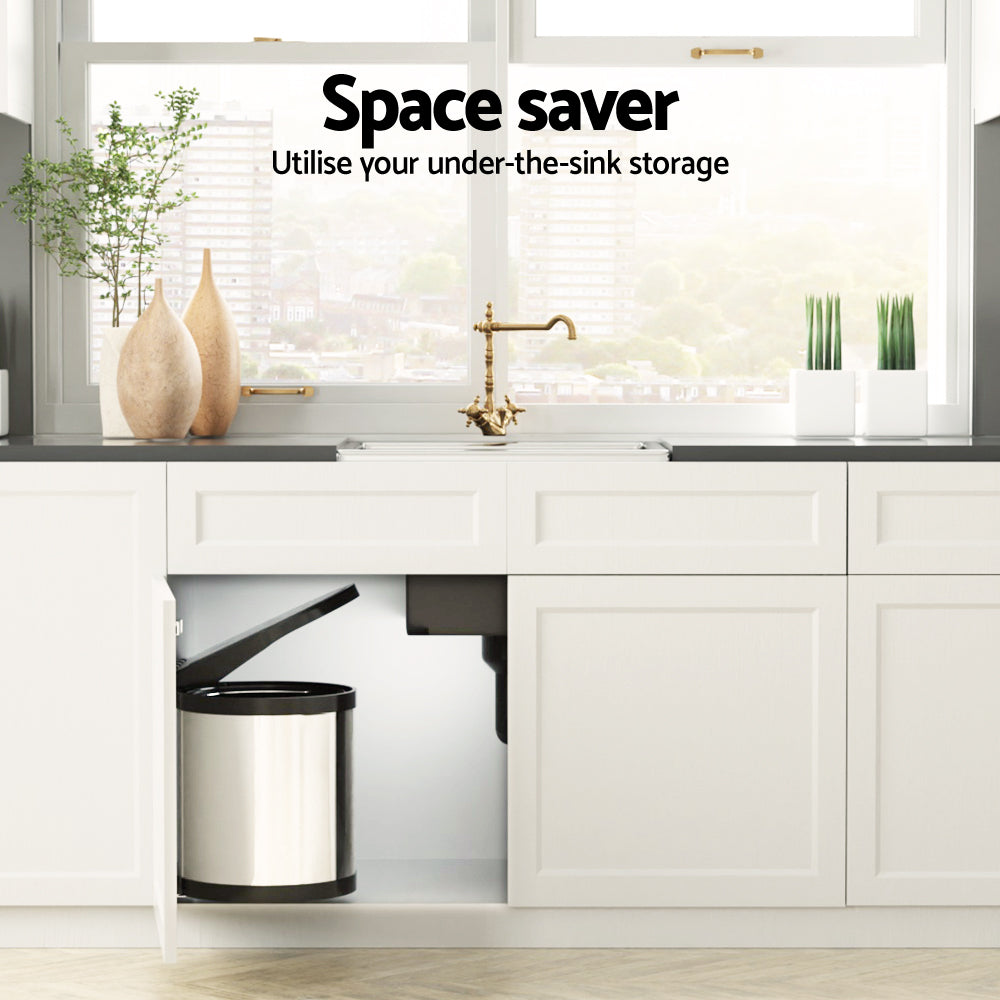 cefito-kitchen-swing-out-pull-out-bin-stainless-steel-garbage-rubbish-can-12l www.mallsonline.com.au