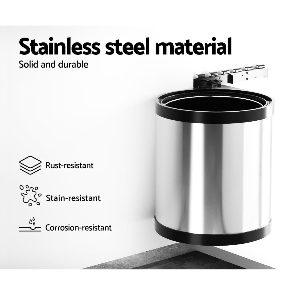 cefito-kitchen-swing-out-pull-out-bin-stainless-steel-garbage-rubbish-can-12l www.mallsonline.com.au