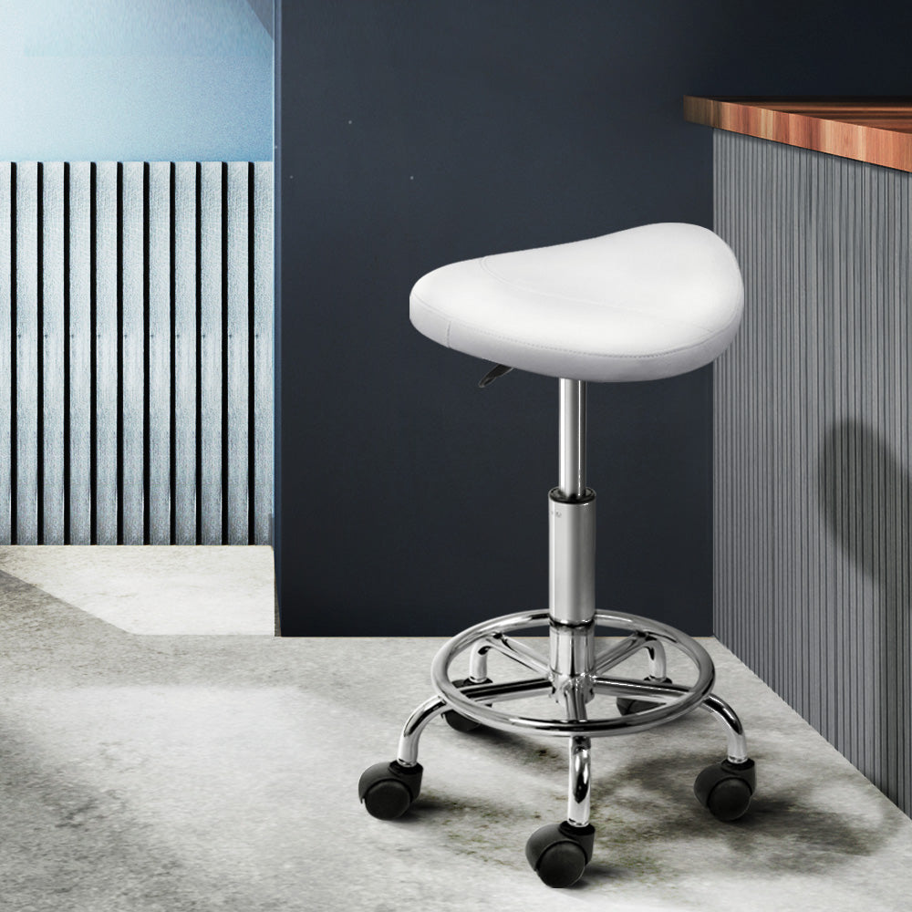 artiss-saddle-salon-stool-white-pu-swivel-barber-hair-dress-chair-hydraulic-lift at www.mallsonline.com.au