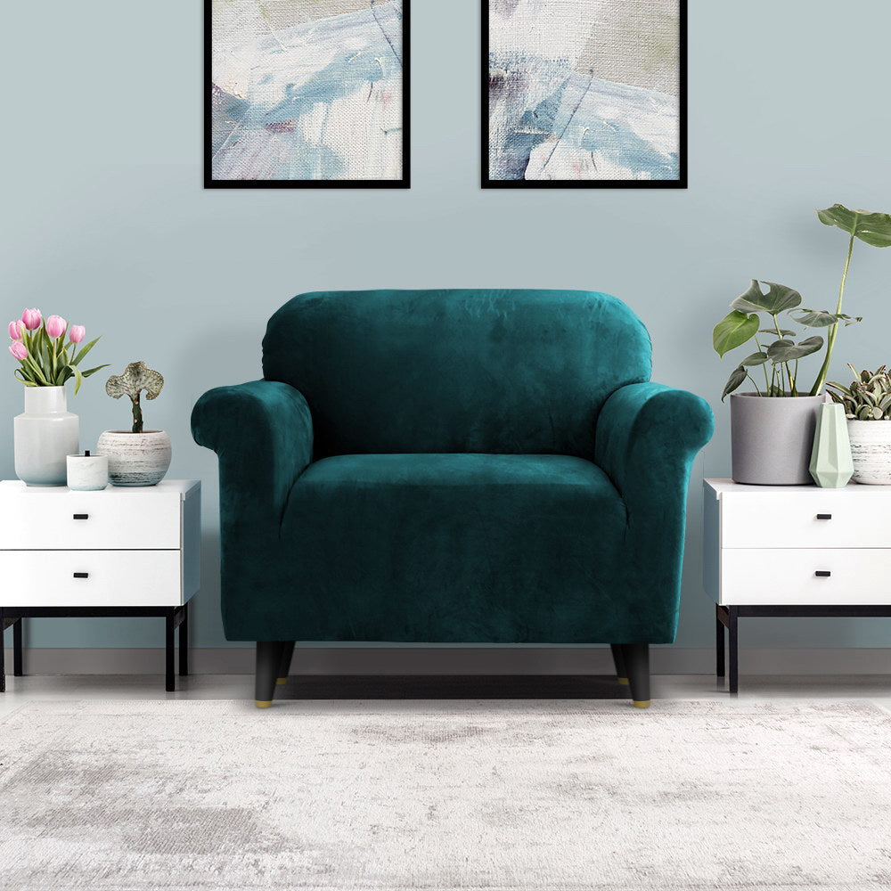 artiss-velvet-sofa-cover-plush-couch-cover-lounge-slipcover-1-seater-agate-green at www.mallsonline.com.au