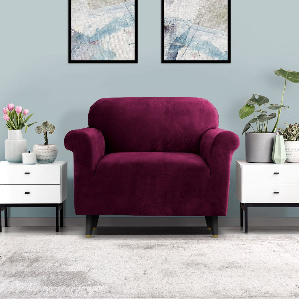 artiss-velvet-sofa-cover-plush-couch-cover-lounge-slipcover-1-seater-ruby-red at www.mallsonline.com.au