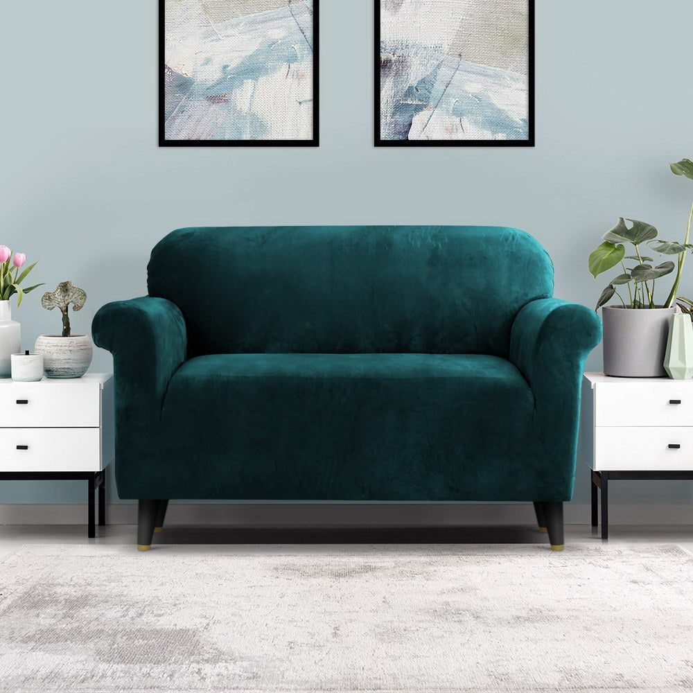 artiss-velvet-sofa-cover-plush-couch-cover-lounge-slipcover-2-seater-agate-green at www.mallsonline.com.au
