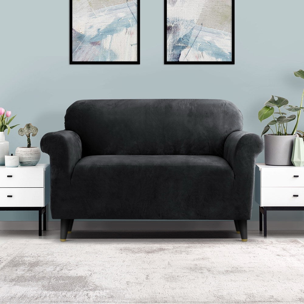 artiss-velvet-sofa-cover-plush-couch-cover-lounge-slipcover-2-seater-black at www.mallsonline.com.au