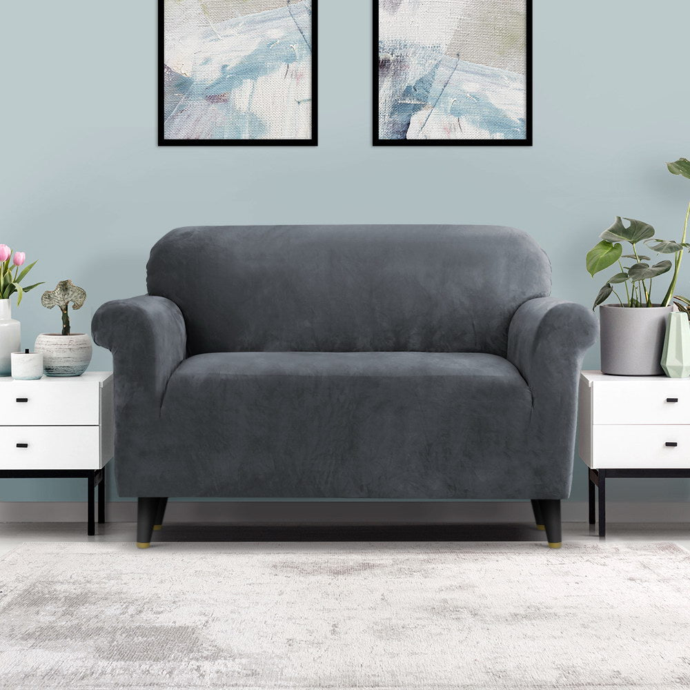 artiss-velvet-sofa-cover-plush-couch-cover-lounge-slipcover-2-seater-grey at www.mallsonline.com.au