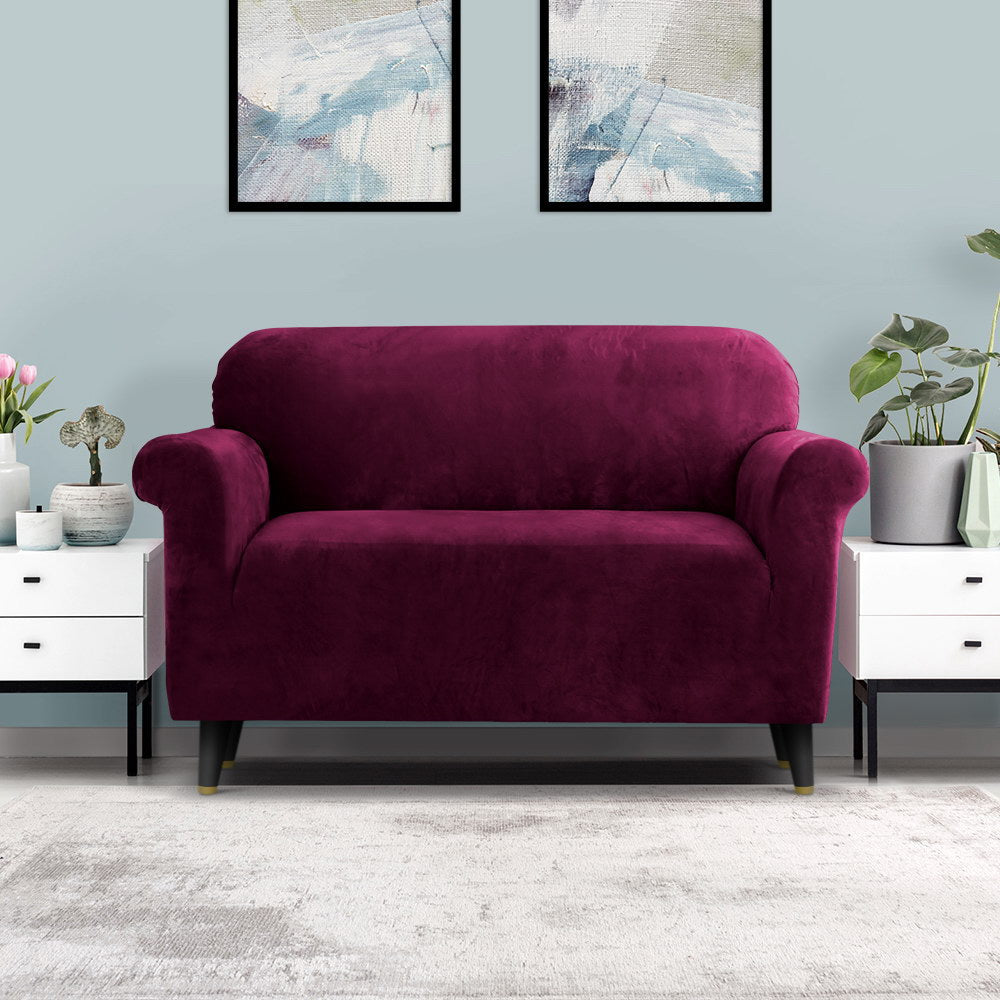 artiss-velvet-sofa-cover-plush-couch-cover-lounge-slipcover-2-seater-ruby-red at www.mallsonline.com.au