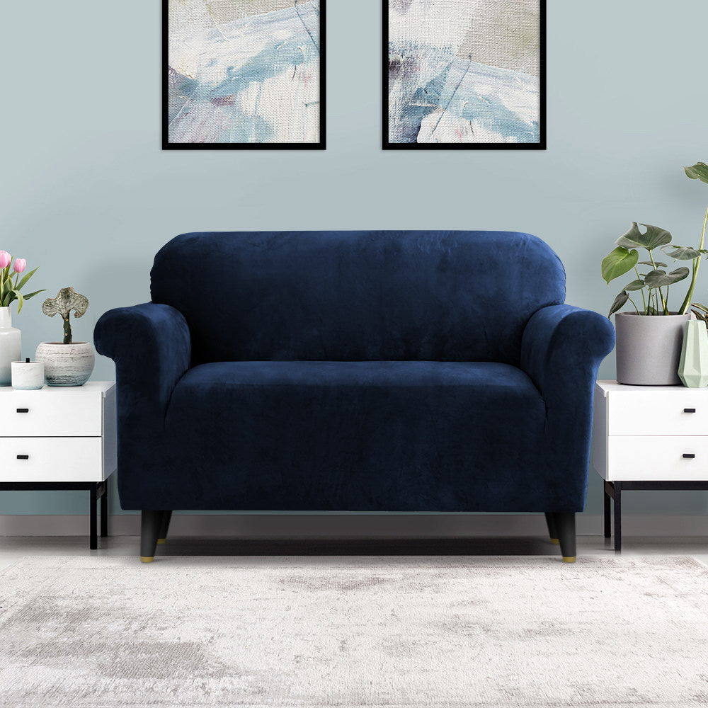 artiss-velvet-sofa-cover-plush-couch-cover-lounge-slipcover-2-seater-sapphire at www.mallsonline.com.au
