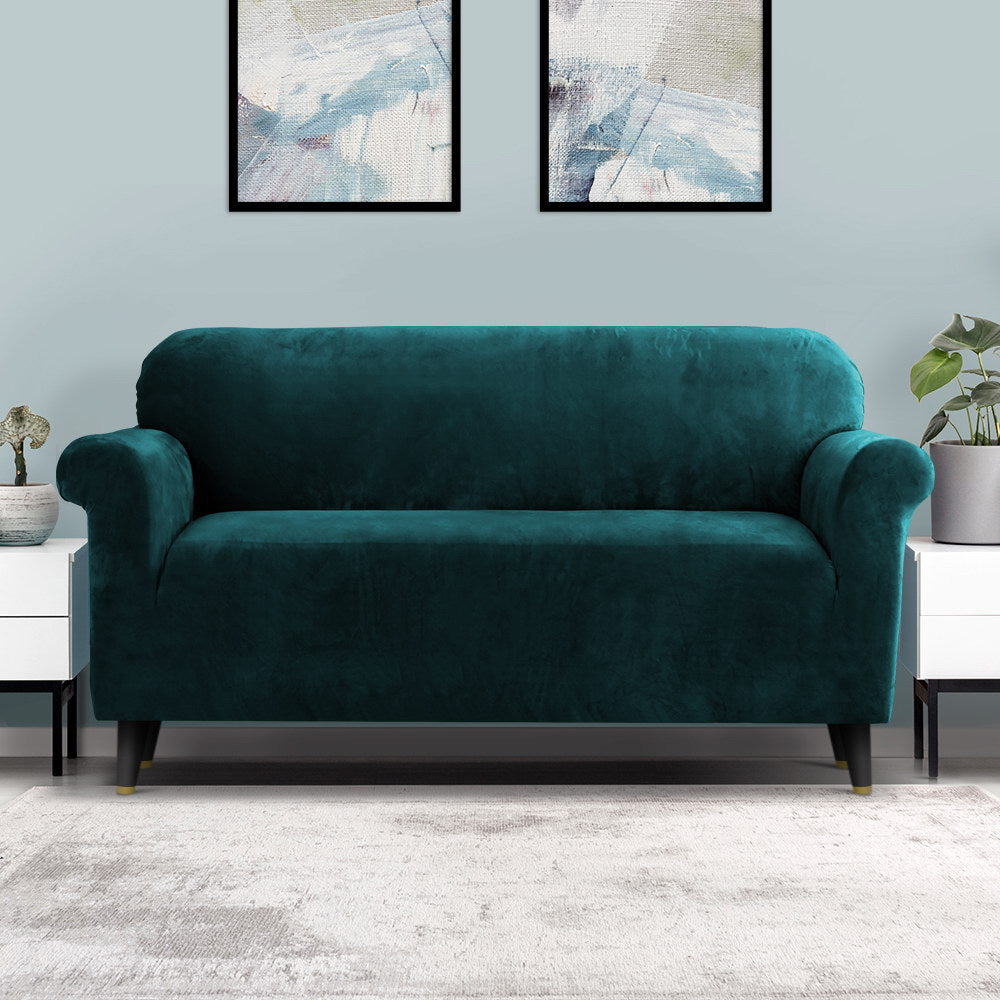 artiss-velvet-sofa-cover-plush-couch-cover-lounge-slipcover-3-seater-agate-green at www.mallsonline.com.au