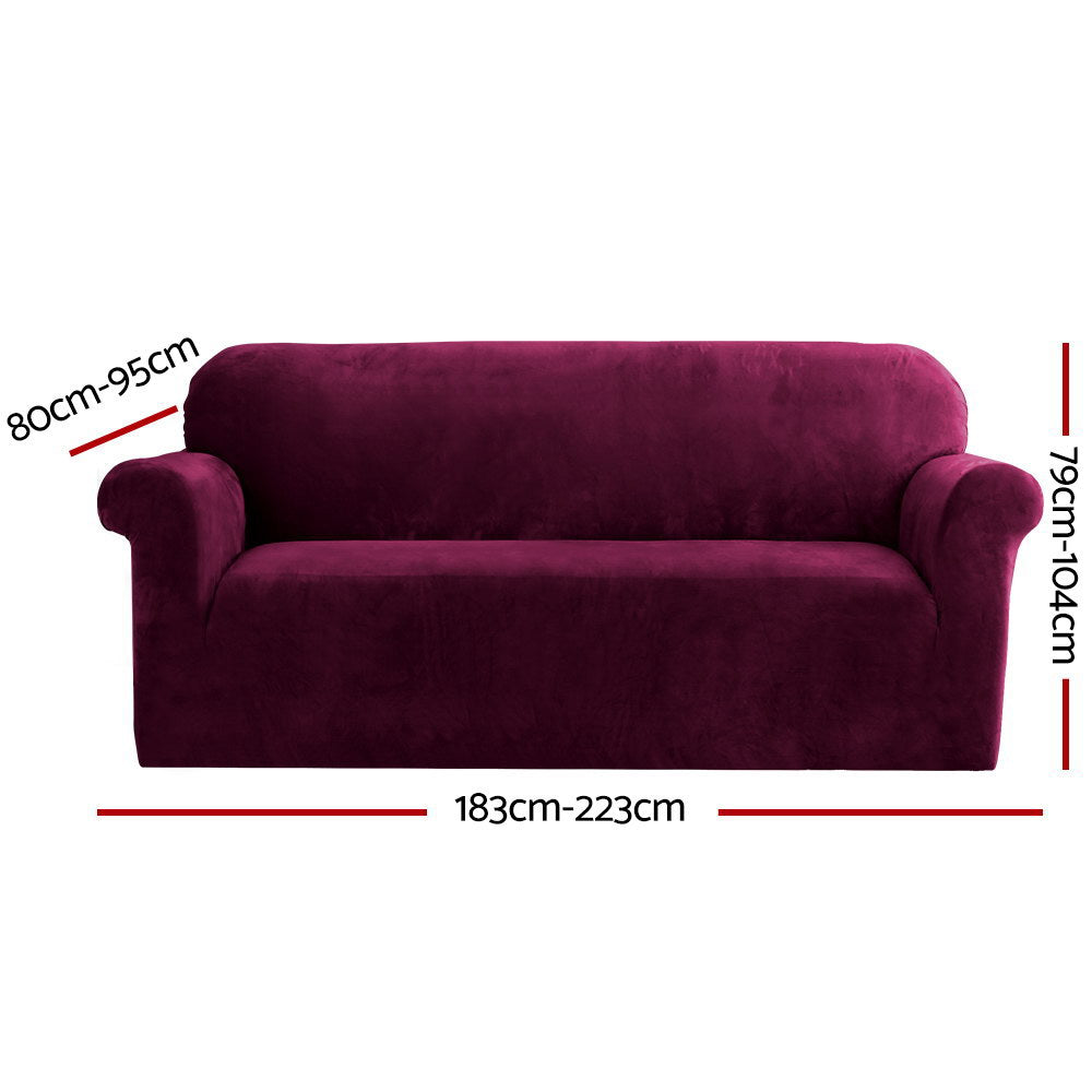 artiss-sofa-couch-covers-3-seater-velvet-ruby at www.mallsonline.com.au