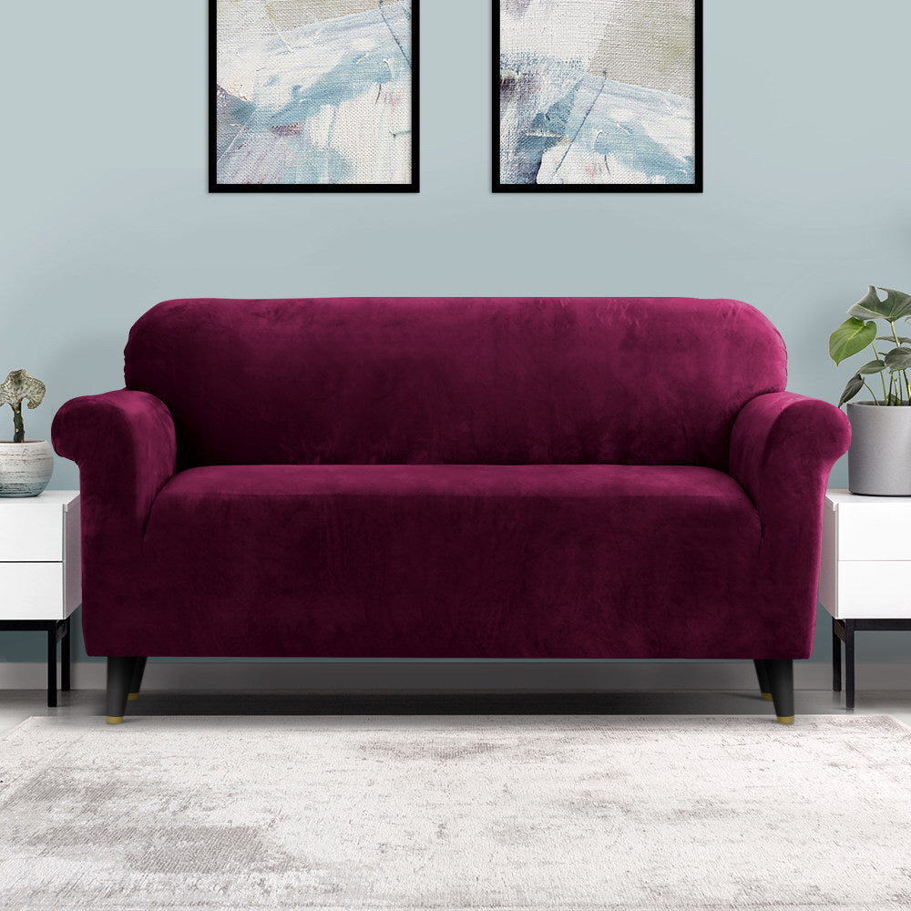 artiss-sofa-couch-covers-3-seater-velvet-ruby at www.mallsonline.com.au