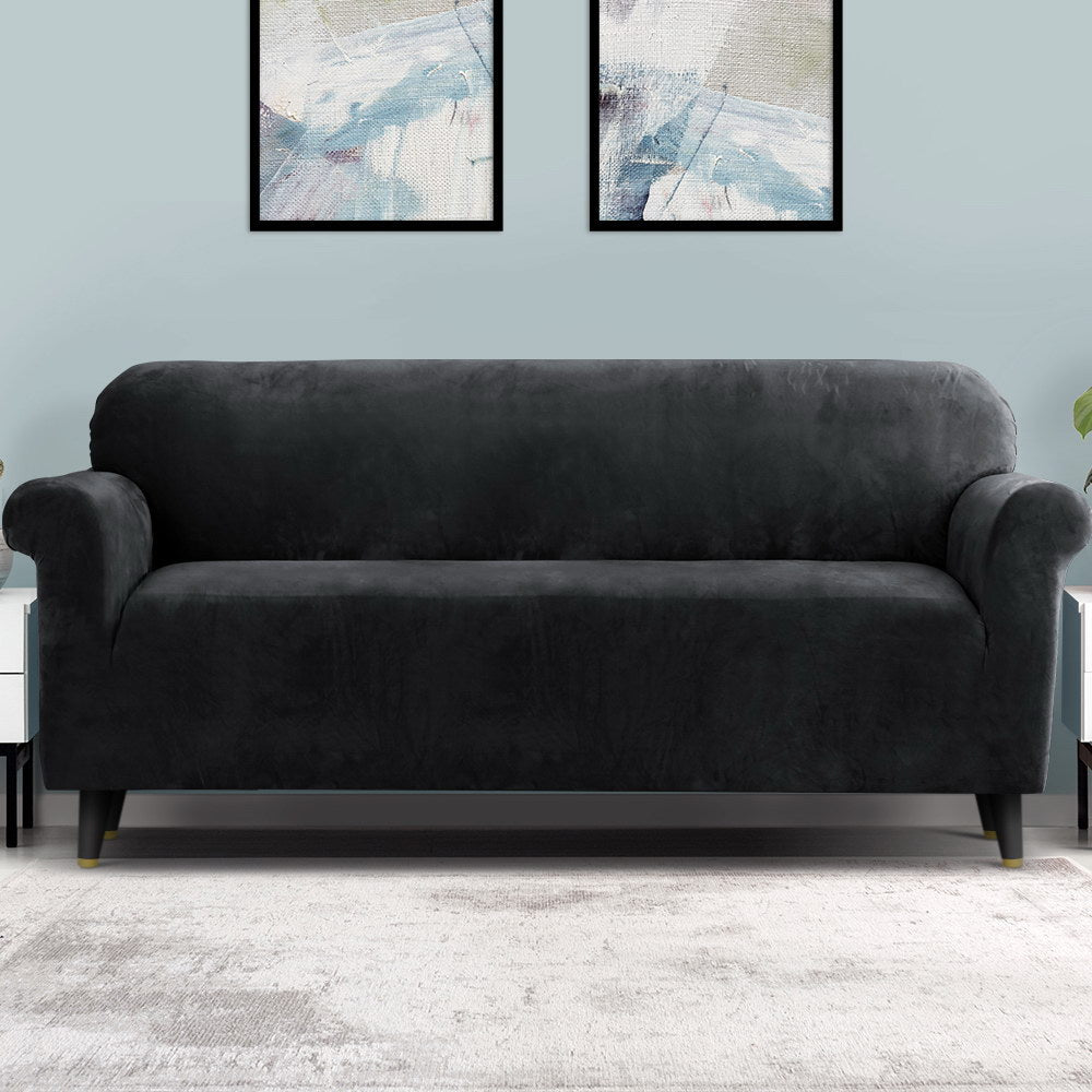 artiss-velvet-sofa-cover-plush-couch-cover-lounge-slipcover-4-seater-black at www.mallsonline.com.au