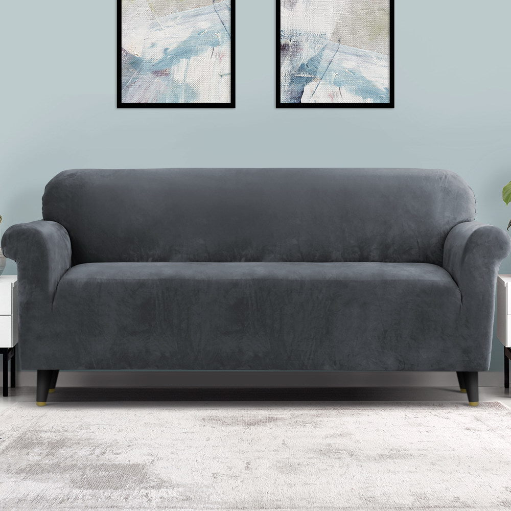 artiss-velvet-sofa-cover-plush-couch-cover-lounge-slipcover-4-seater-grey at www.mallsonline.com.au