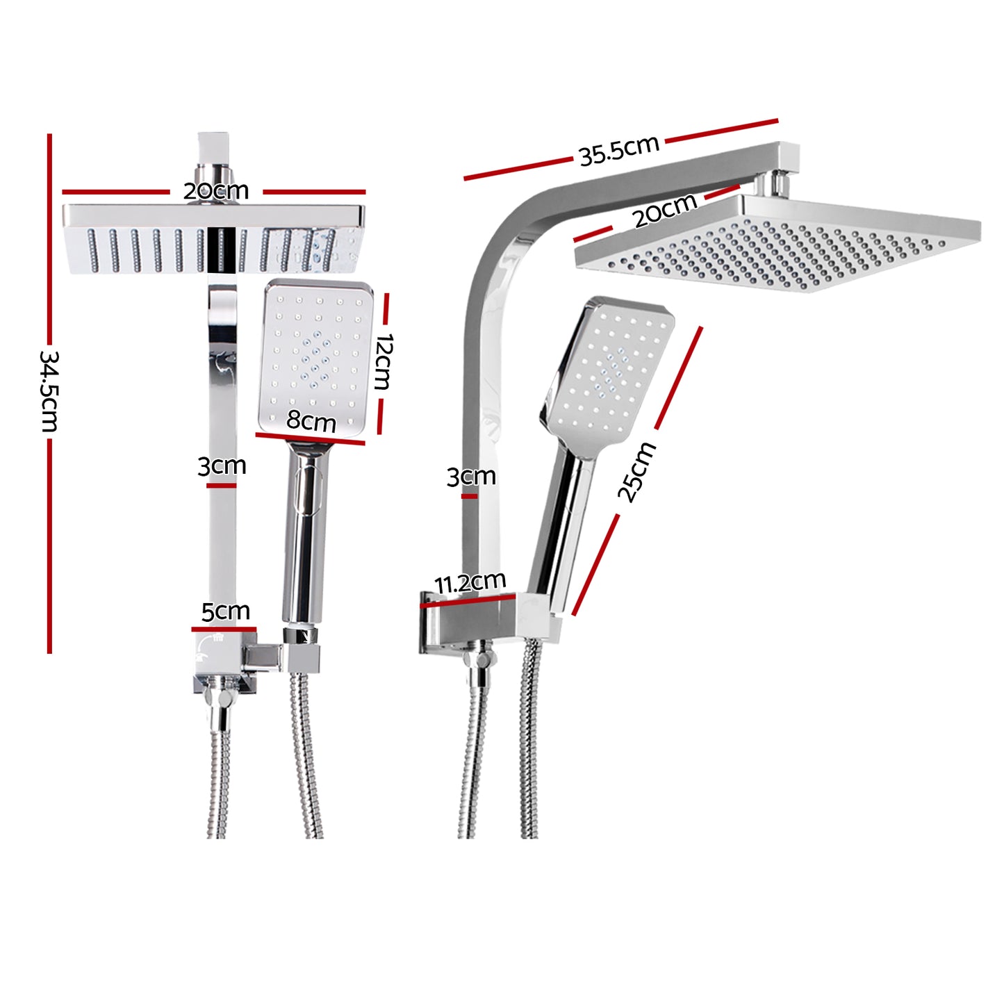 cefito-wels-8-rain-shower-head-set-square-handheld-high-pressure-wall-chrome at www.mallsonline.com.au
